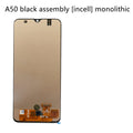 Black replacement LCD screen for Samsung Galaxy A50 and A50S in OLED or in-cell construction.