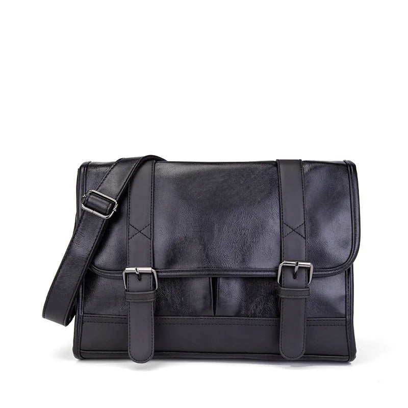 Black Korean-style anti-theft men's backpack made of pu leather with external sewing thread design.