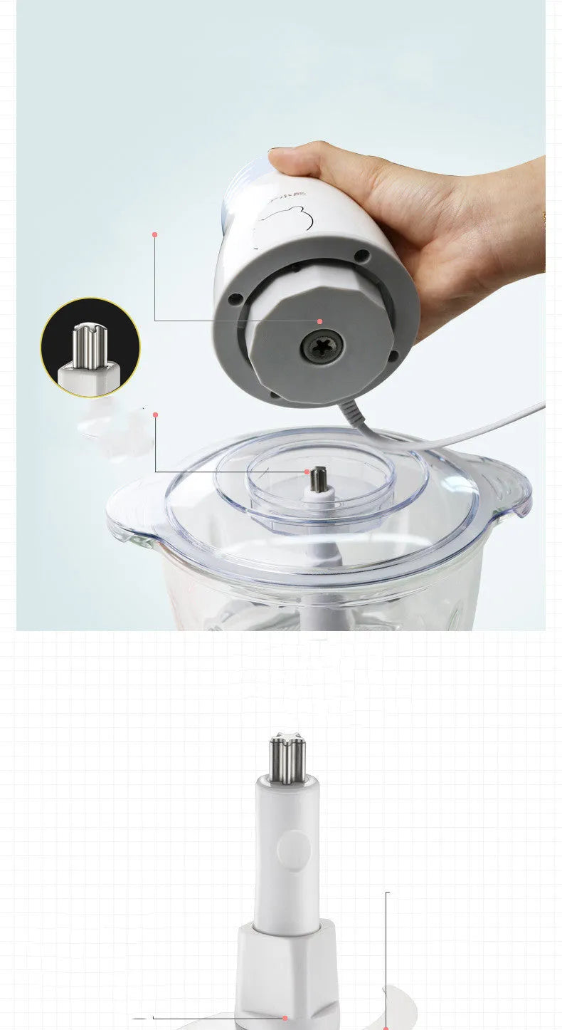 2L glass bowl electric vegetable chopper blender with stainless steel interface and blade assembly