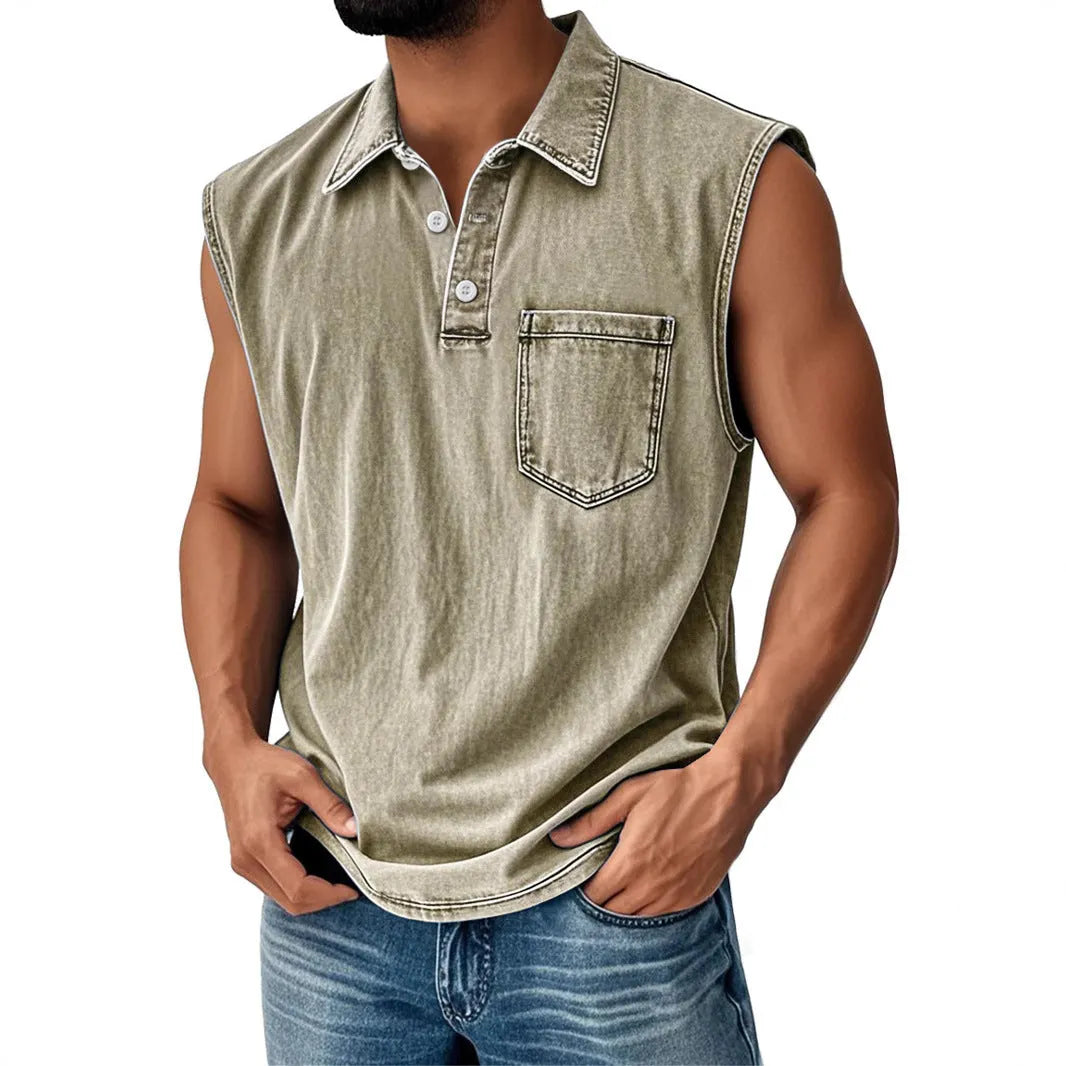3D digital print men's loose fit button polo shirt short sleeve in polyester fibre, front view