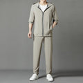 Korean sun-protective hooded suit in blue, loose casual style for youth, with top stitching slit pockets