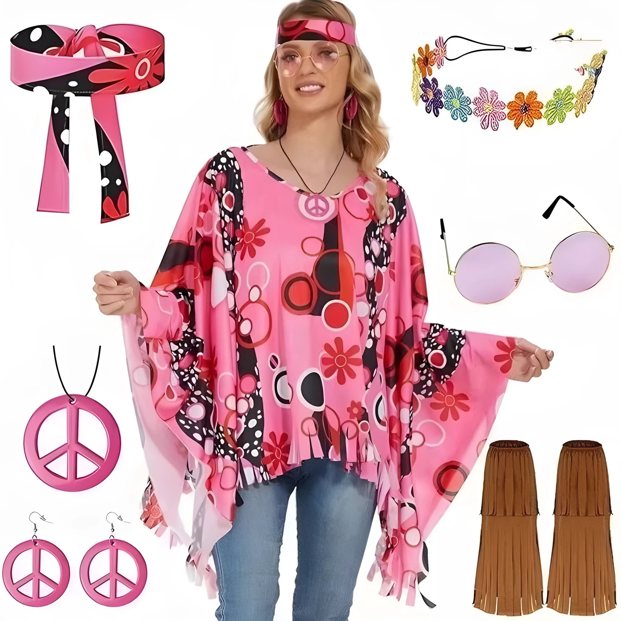 Colourful tie dye spandex cloak costume with sleeveless bell sleeves for Halloween