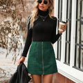 Women's high waist short skirt with stitching detail and side zipper in four colour options
