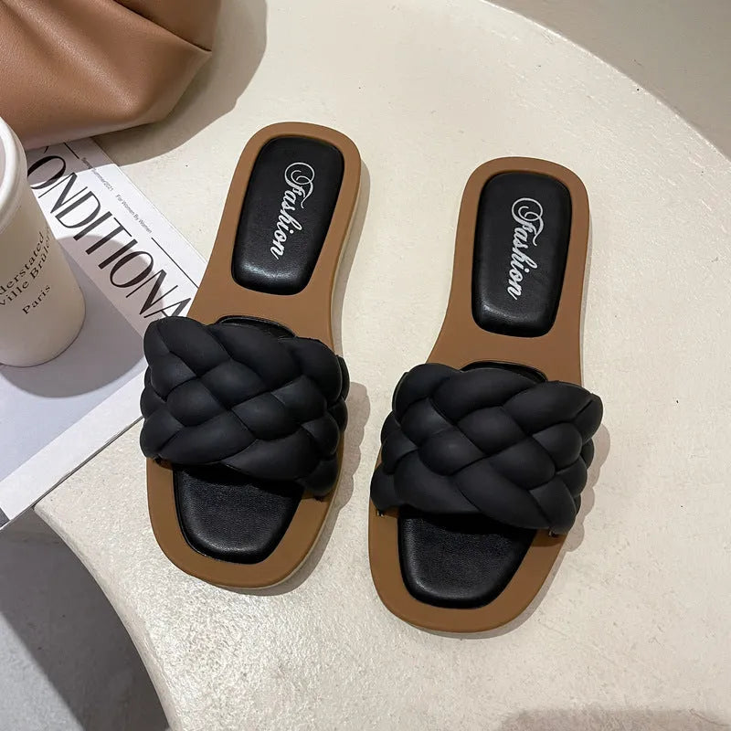 Women's plaid pattern PVC beach sandals with thick anti-skid soles