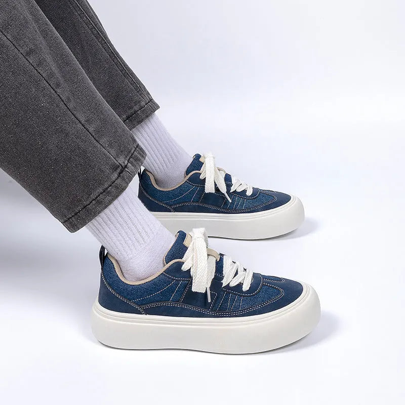 Raise The Bottom canvas shoes for men black low-top platform lace-up sneakers with breathable mesh lining