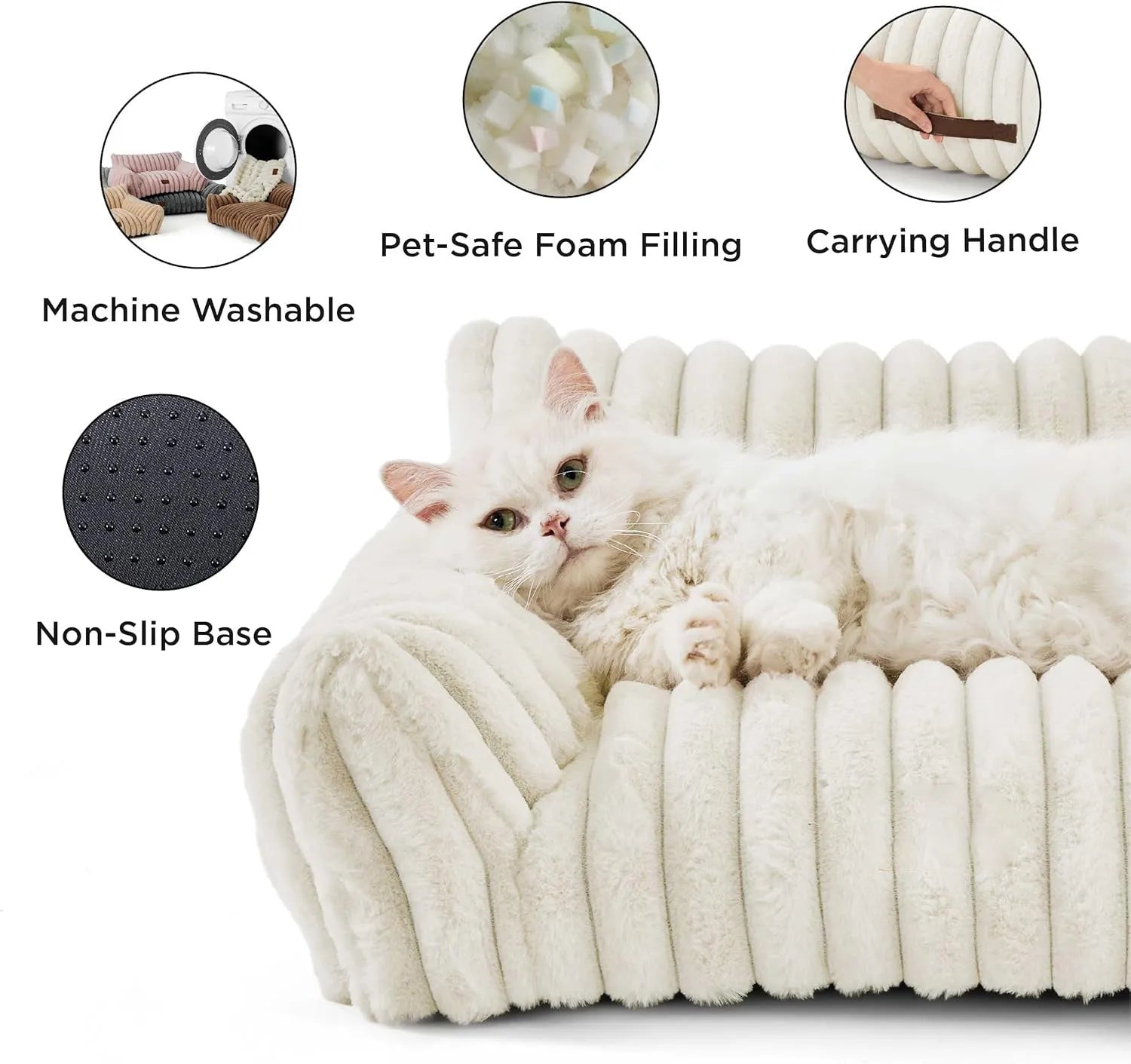 Bedsure fluffy cat couch for indoor cats with three-sided backrest and soft corduroy fleece cover in beige
