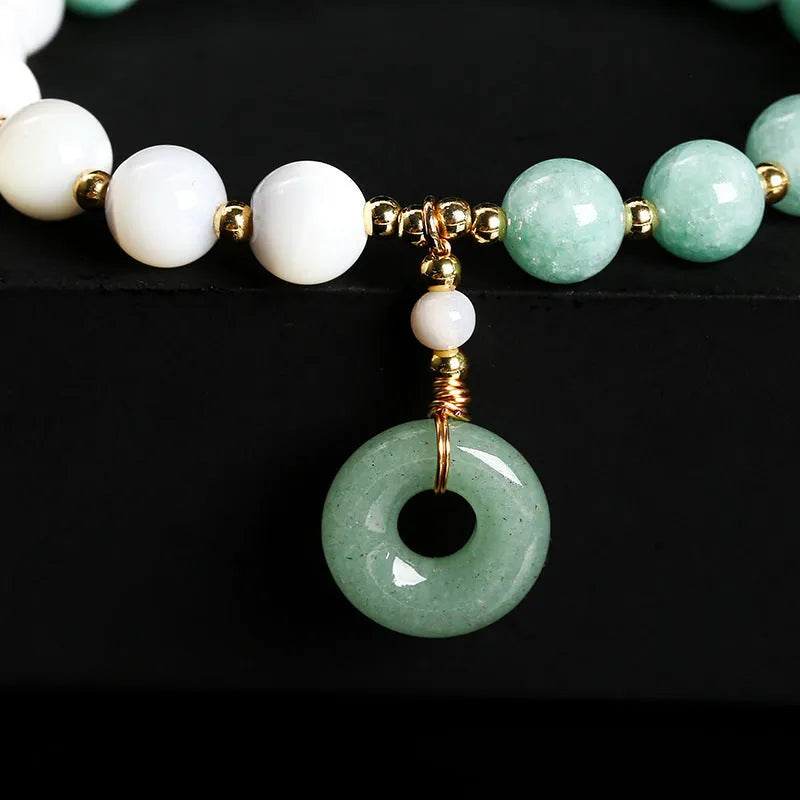 Natural horseshoe screw Burma jade safety buckle bracelet with 8mm round beads and copper clasp