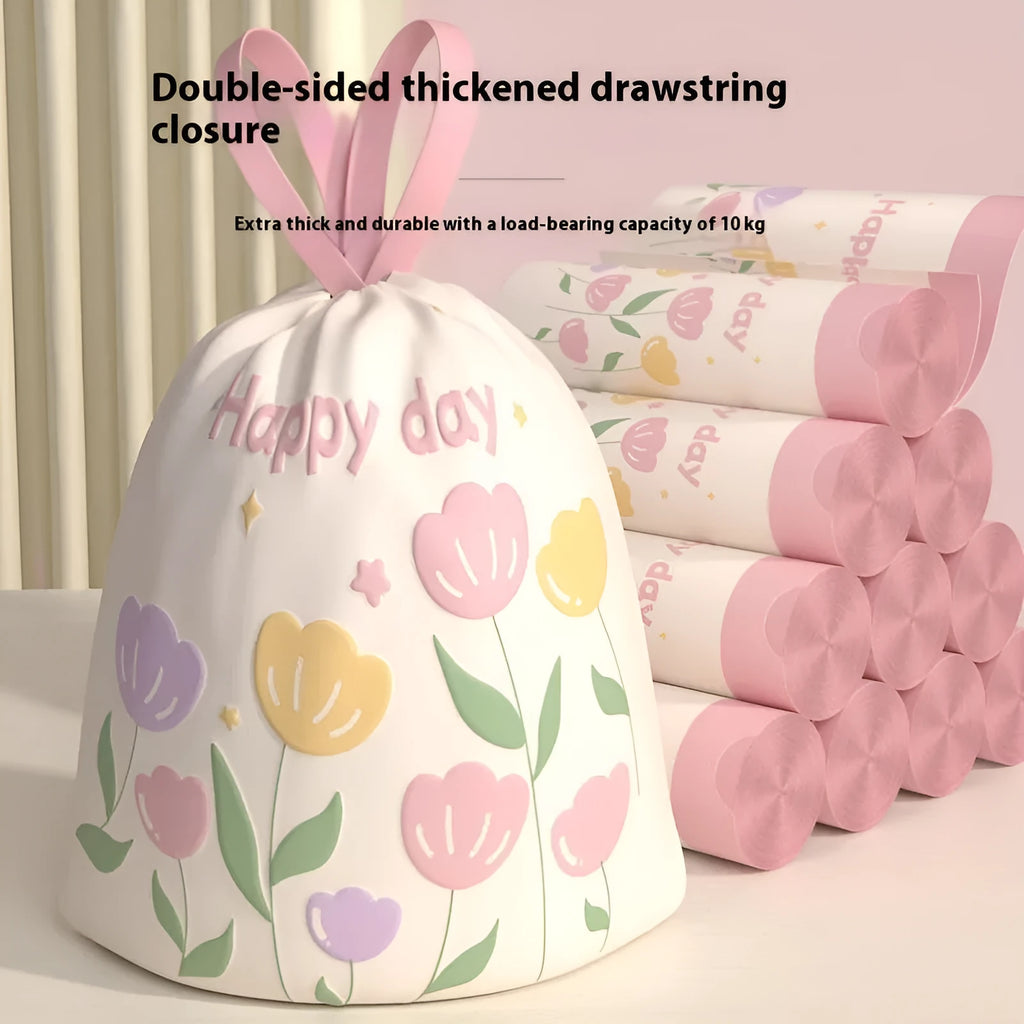 Pink degradable garbage bags with drawstring, featuring argy wormwood mosquito repellent properties
