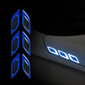 Blue reflective bumper strips for car wheels measuring 17mm wide with universal fit