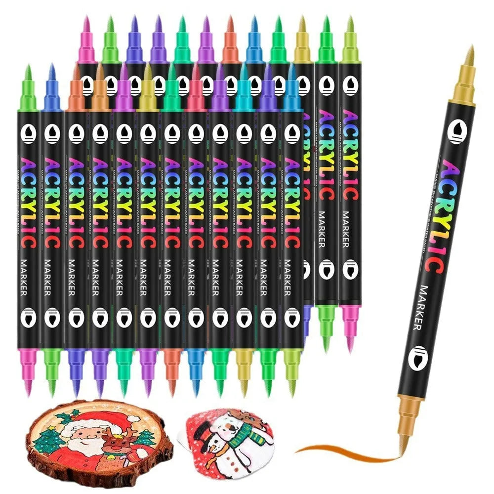 Double-headed acrylic marker pens with washable opaque colours in art supply set