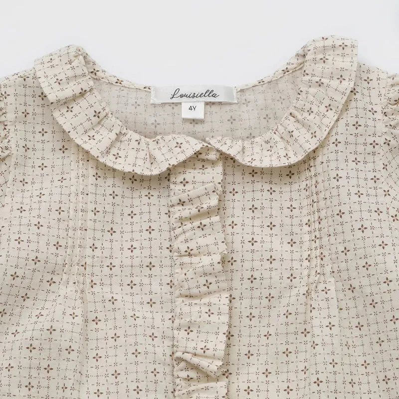 Girls' cotton printed shirt suit with cross star top and orange skirt