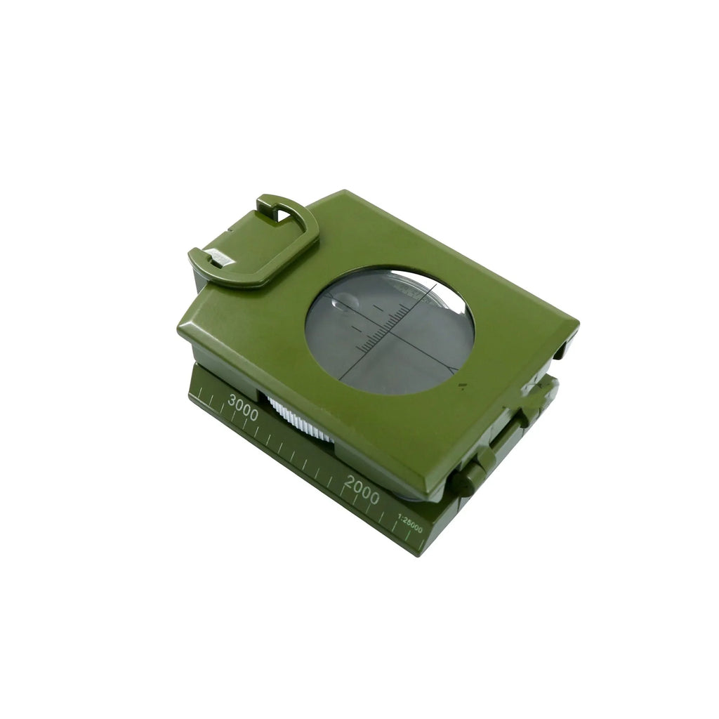 K4074 high-precision outdoor compass with metal body, hanging rope, and ring on a wooden surface