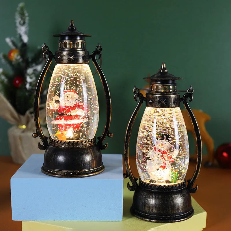 Portable oil lamp Christmas ornament with light-emitting crystal ball and snowman design