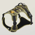 Orange dog chest and back harness with reflective strips and an integrated hand-holding rope.