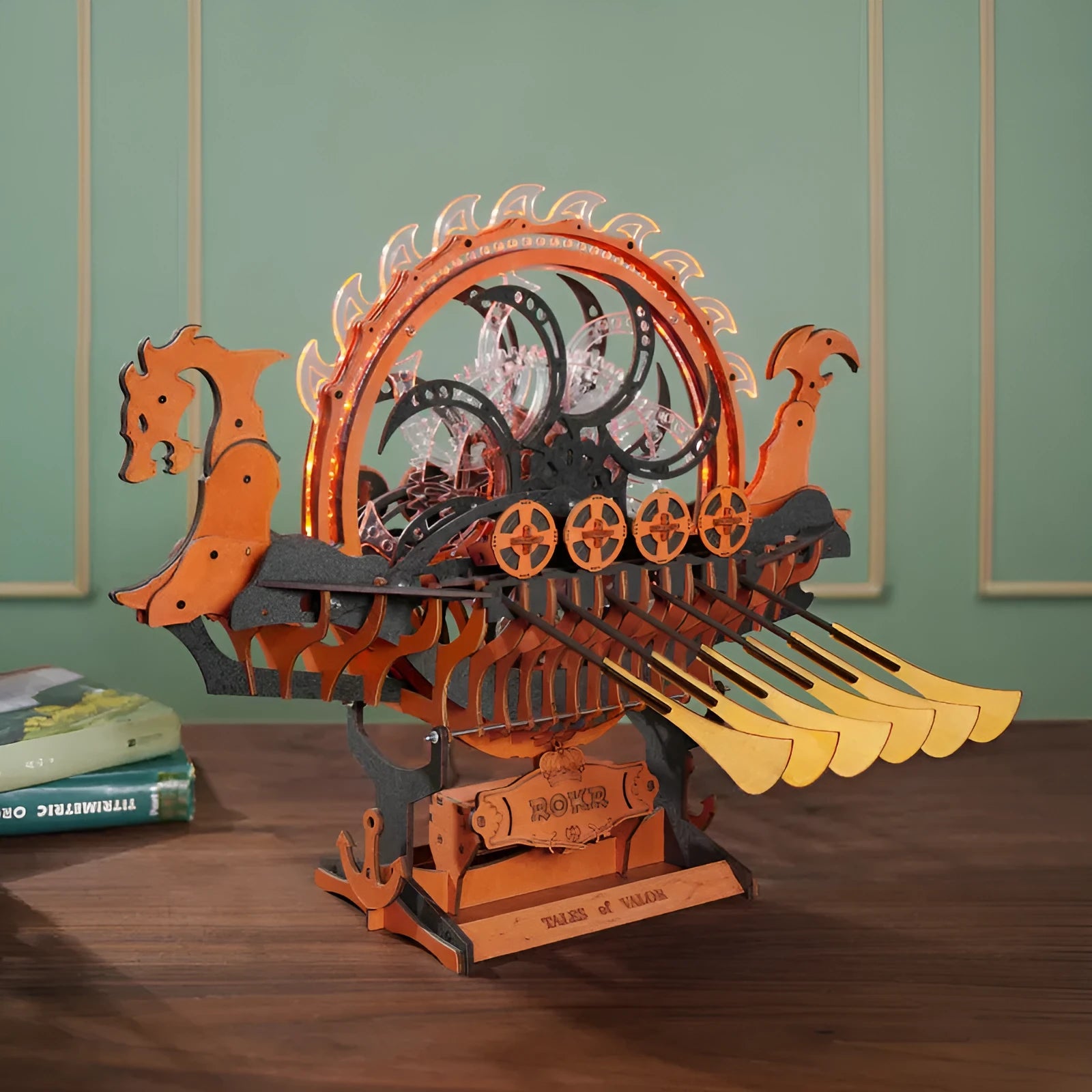 Viking dragon boat hand-assembled wooden puzzle building blocks toy in colour box packaging
