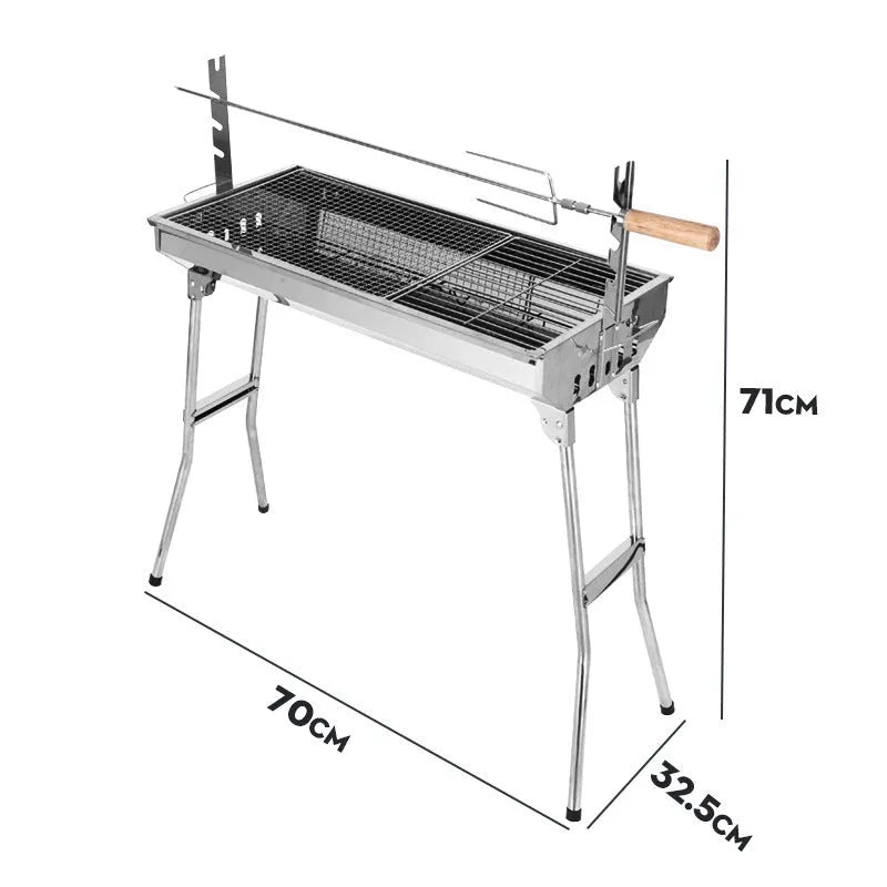 Stainless steel portable barbecue oven with flip design and included grills for outdoor cooking