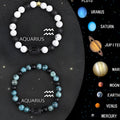 Natural stone beaded bracelet with zodiac charm on adjustable string, set of two.