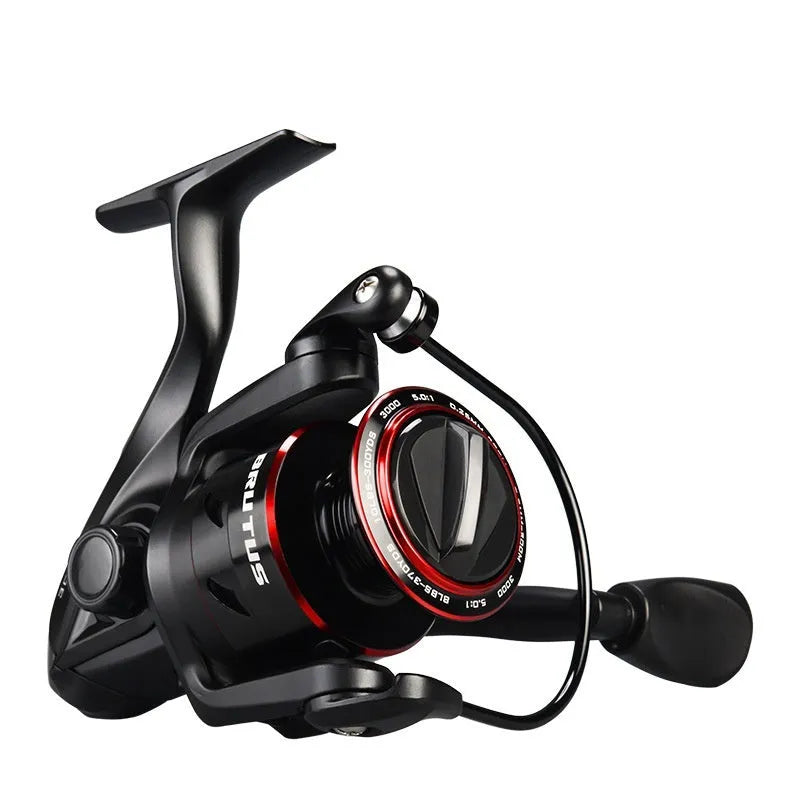 All metal spinning fishing reel in 2000 series on white background