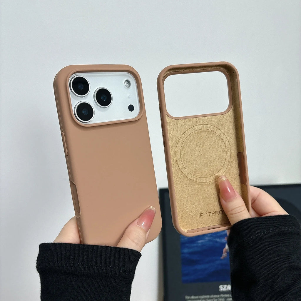 Liquid silicone magnetic phone case with Ai button for iPhone, antique white colour, back cover view