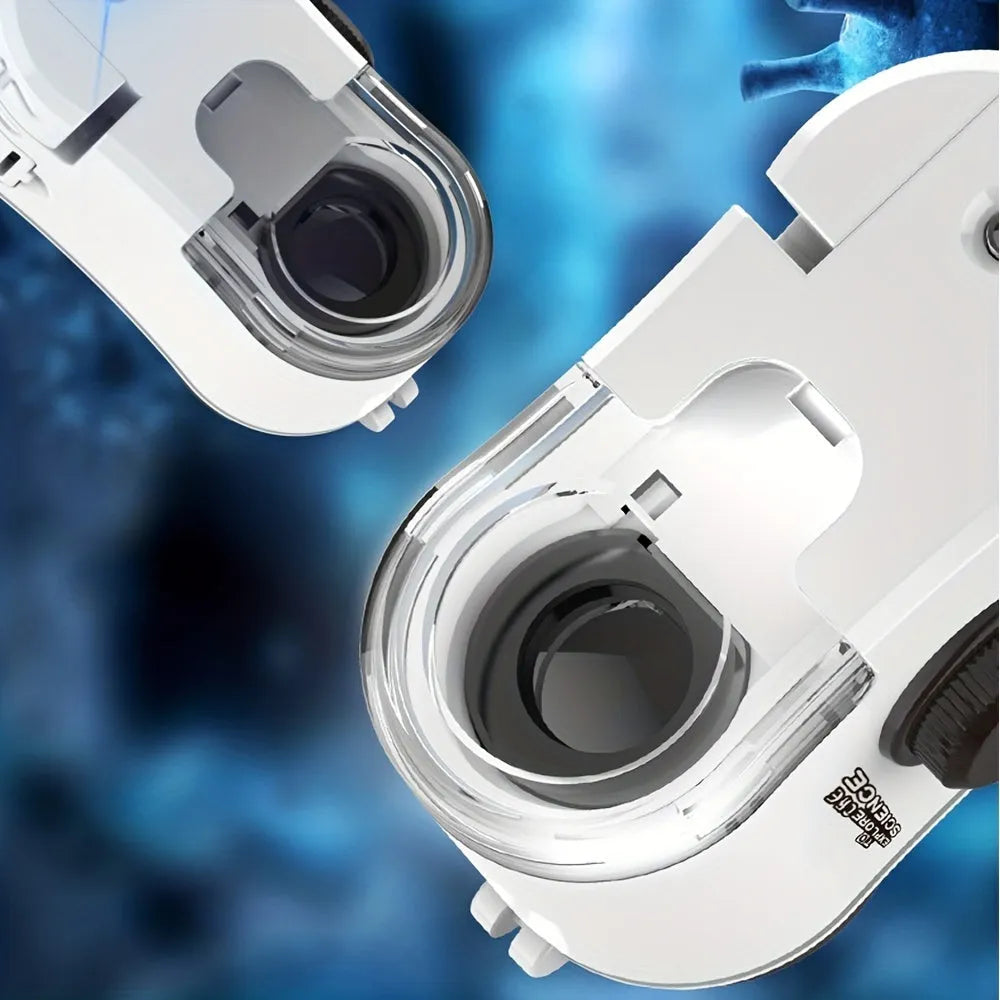 Mini mobile phone microscope with 60x magnification, LED light, and universal clip attached to a smartphone camera