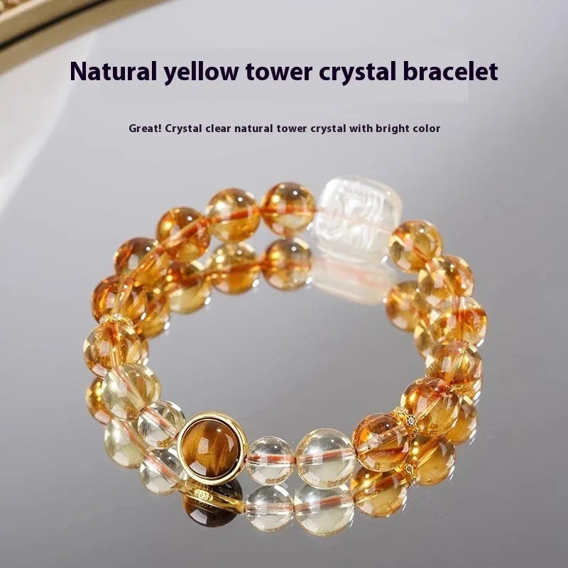 Women's carved citrine crystal bracelet with 10mm geometric beads in ethnic style