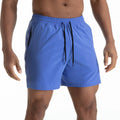Men's exercise mesh stitching casual quick-drying shorts in black, red, and blue, for running and gym