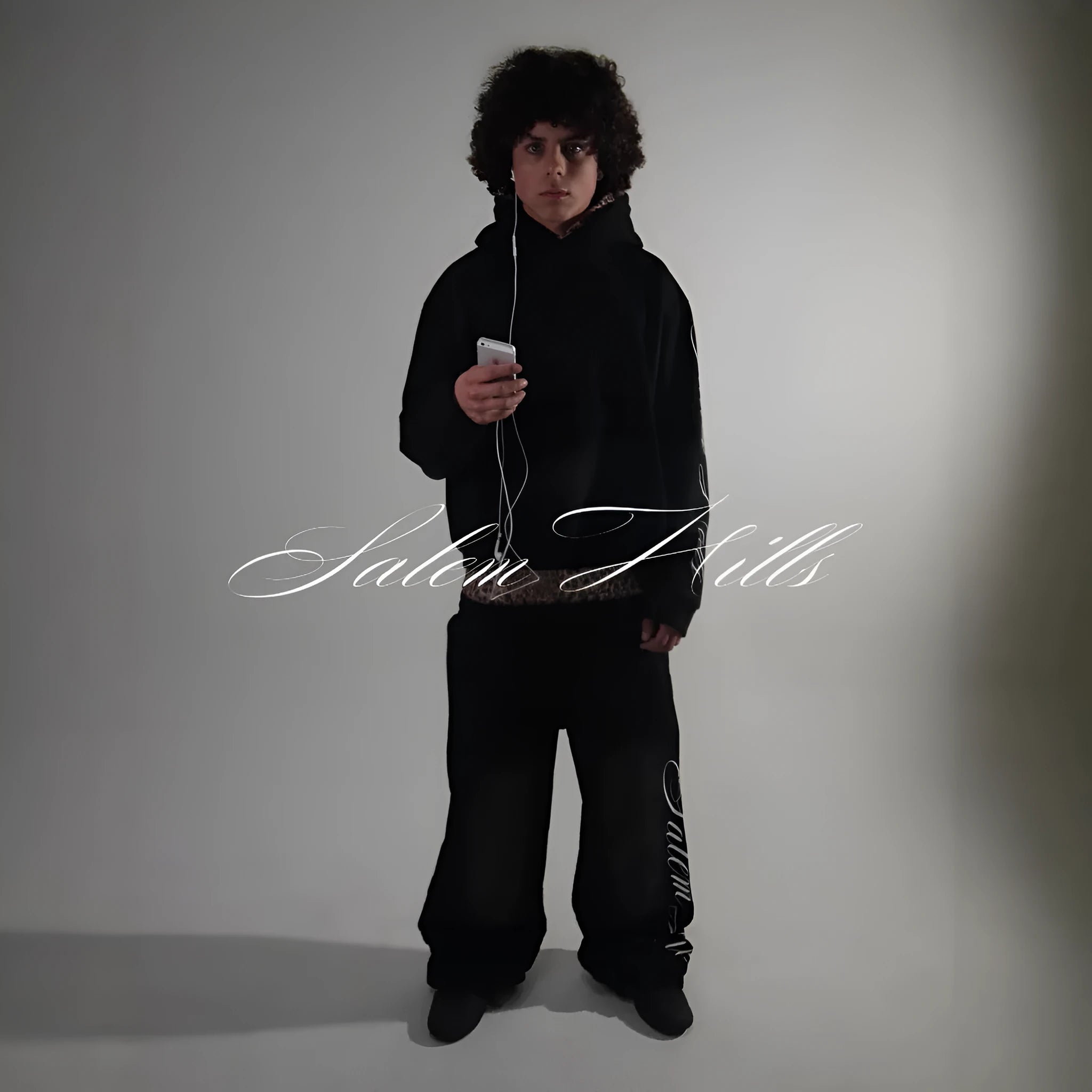 Men's long sleeve pullover hoodie suit with punk print, fleece lining, hood, and matching pants in style 01