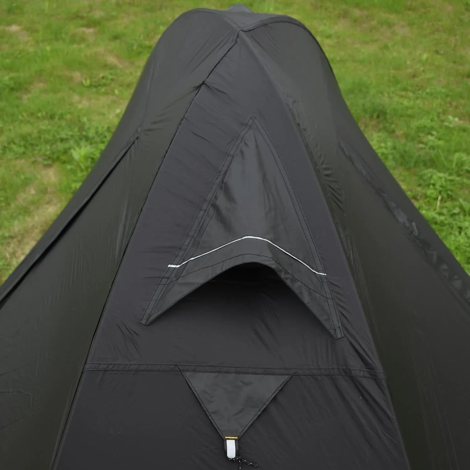 Single person hiking tent with aluminum poles in red, shown with double layer design and mesh ventilation panel.