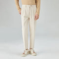 Men's straight-leg corduroy trousers in loose fit showing black, beige and brown grey colour options