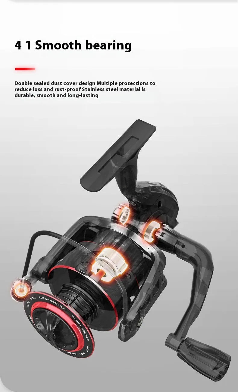 All metal spinning fishing reel in 2000 series on white background