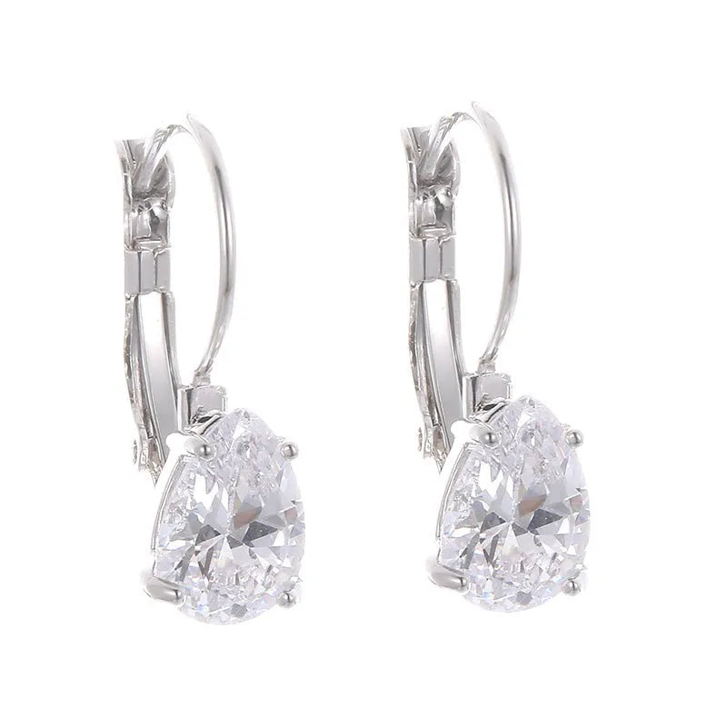 Drop-shaped women's fashion earrings with platinum inlaid gems in gold and platinum colour options