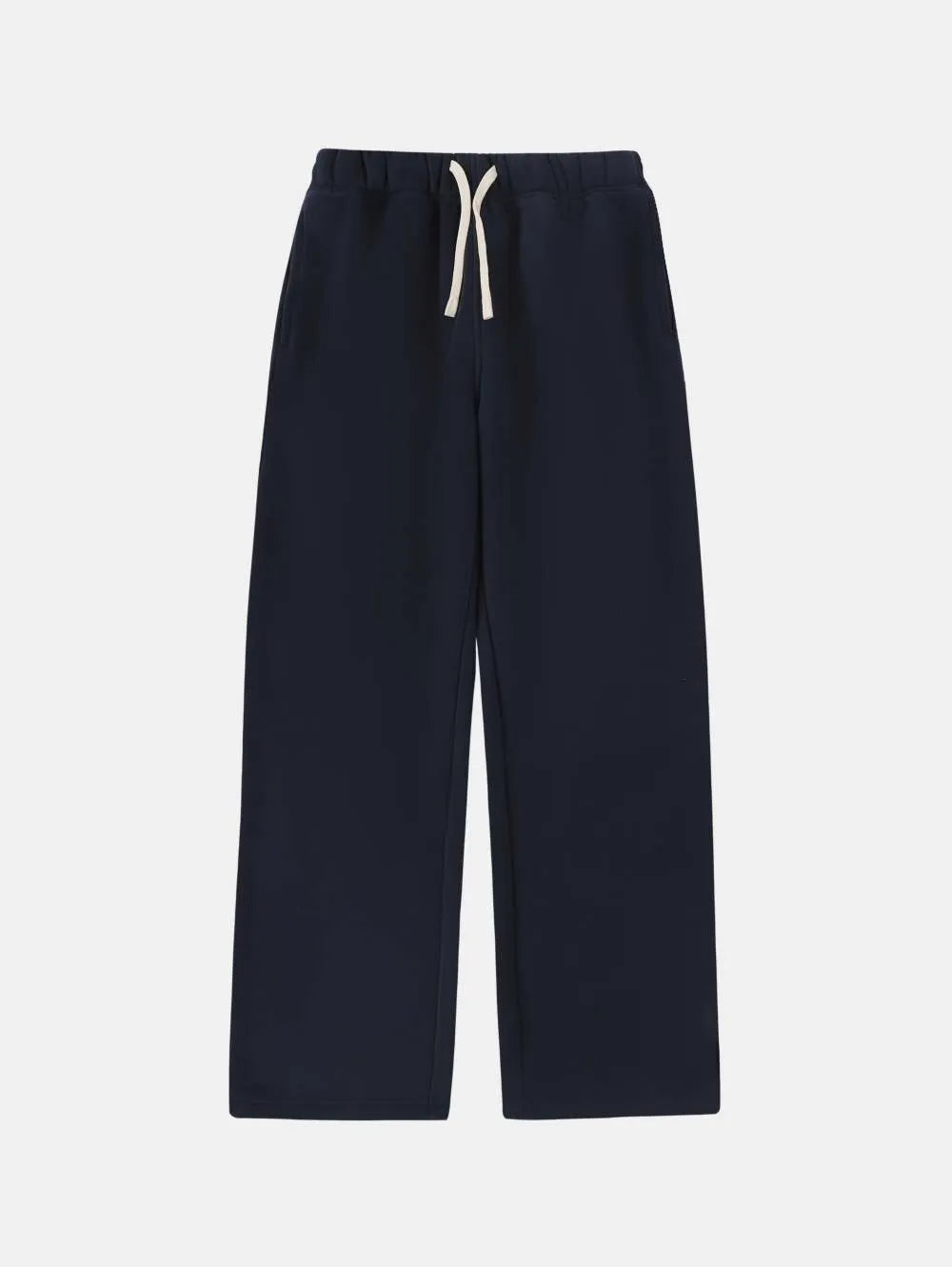 Man wearing thick black fleece-lined sweatpants with an elastic drawstring waist.