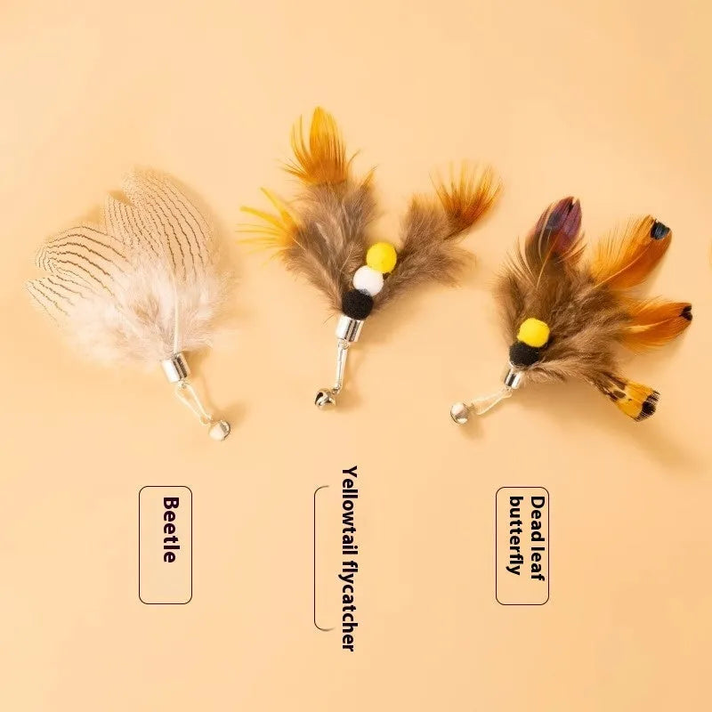 Three steel wire cat toy replacement heads with flying insect designs for scratch-resistant play