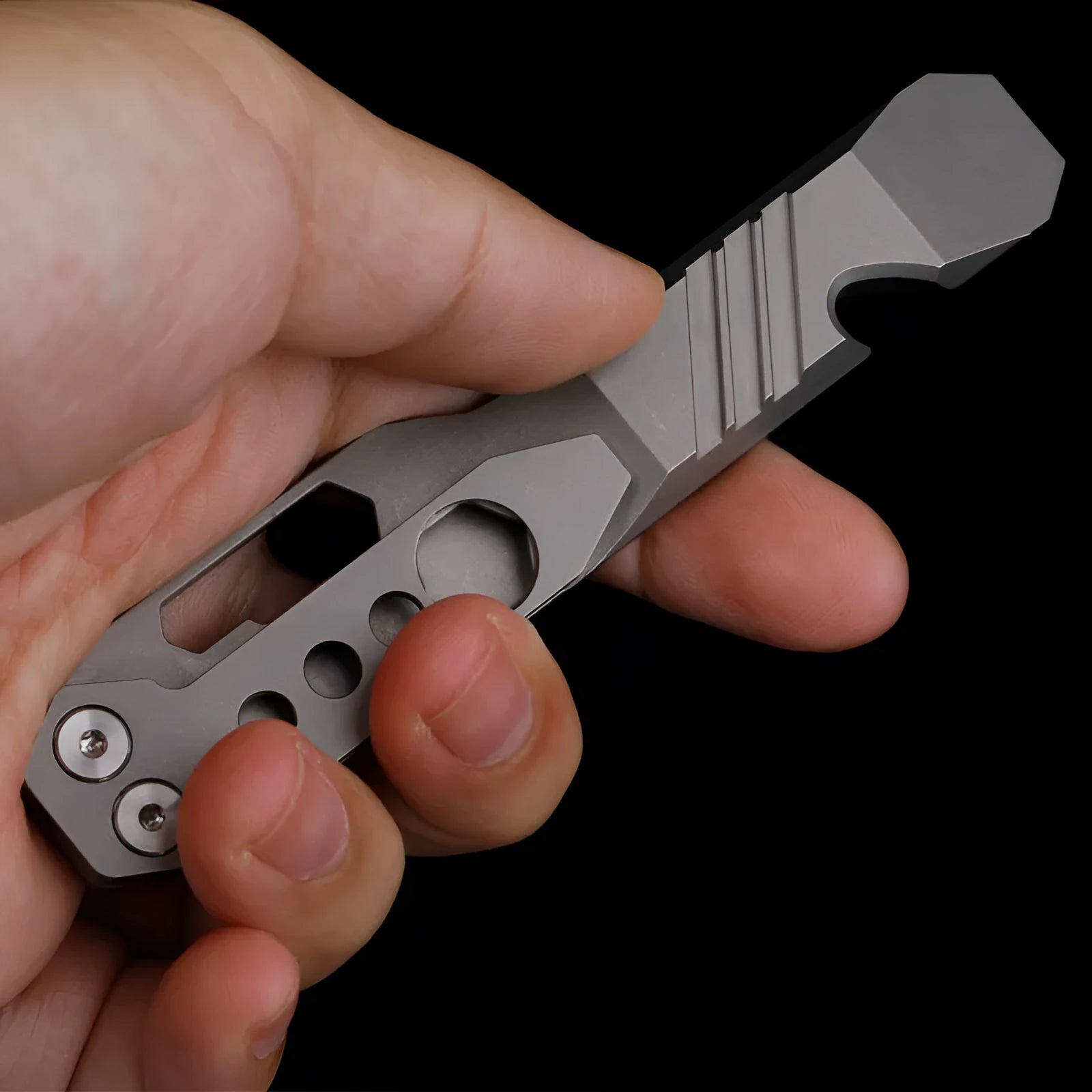 Titanium alloy TC4 multi-function crowbar with screwdriver and bottle opener, stone wash finish, compact EDC tool