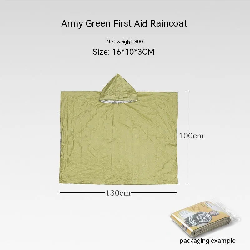 Portable orange disaster relief tent with sleeping bag and raincoat emergency shelter system