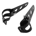 Pair of black iron motorcycle headlamp support brackets for retro modified headlamps, 27-36mm or 38-48mm sizes