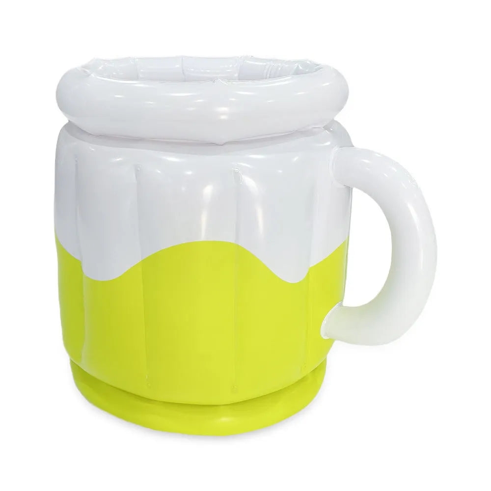 Yellow inflatable PVC ice bucket for chilling beer steins at outdoor events
