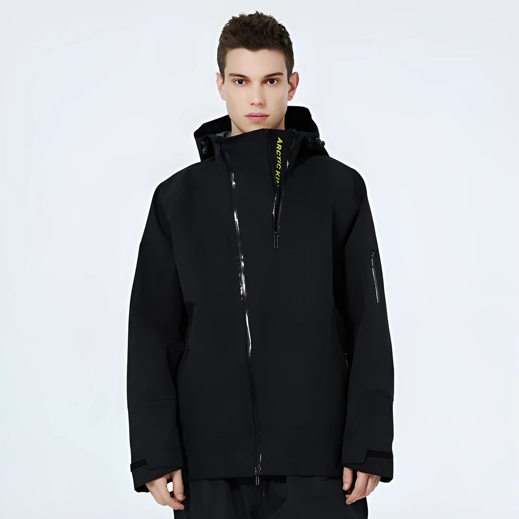 Yellow and black unisex ski suit with windproof waterproof double plate construction for snow sports