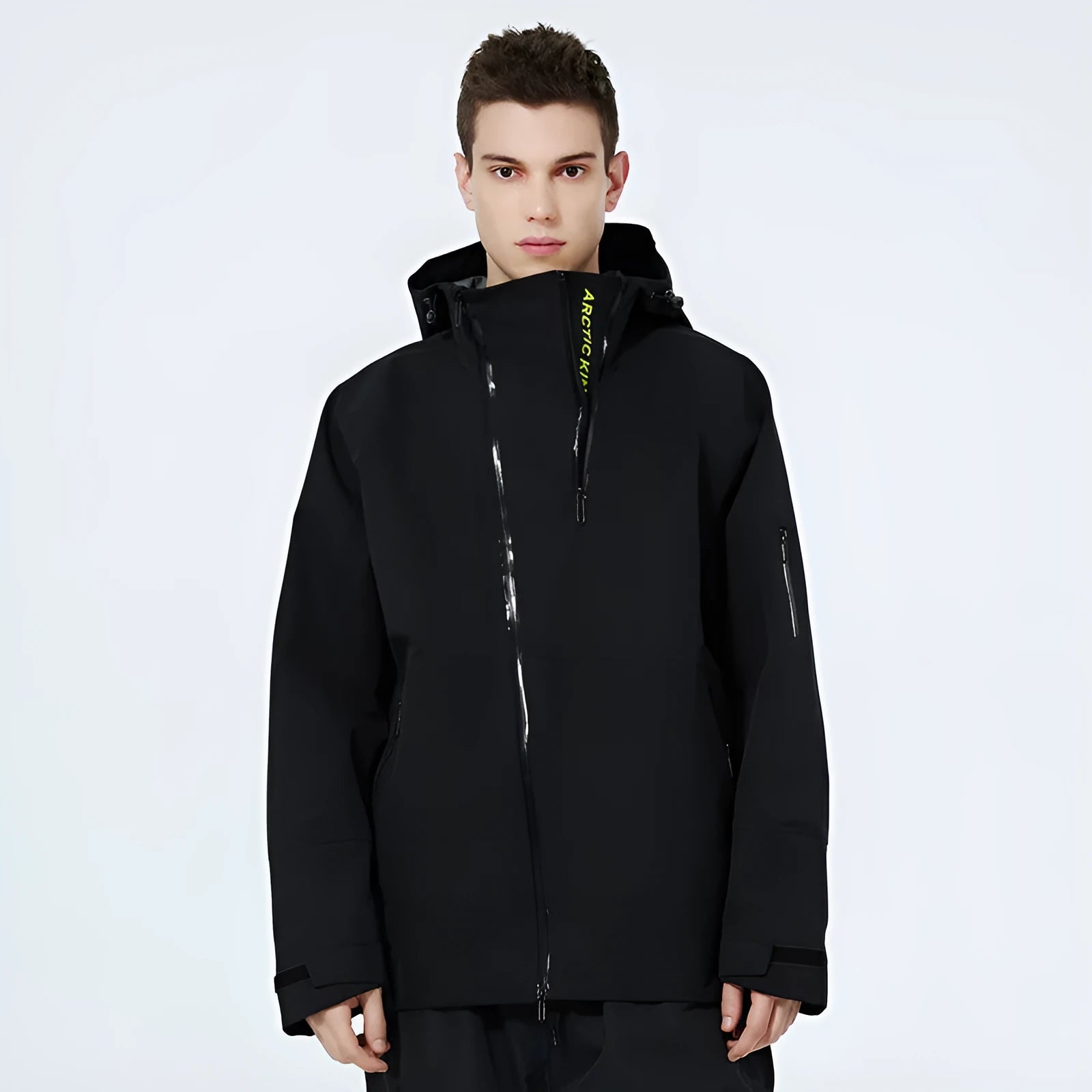 Yellow and black unisex ski suit with windproof waterproof double plate construction for snow sports