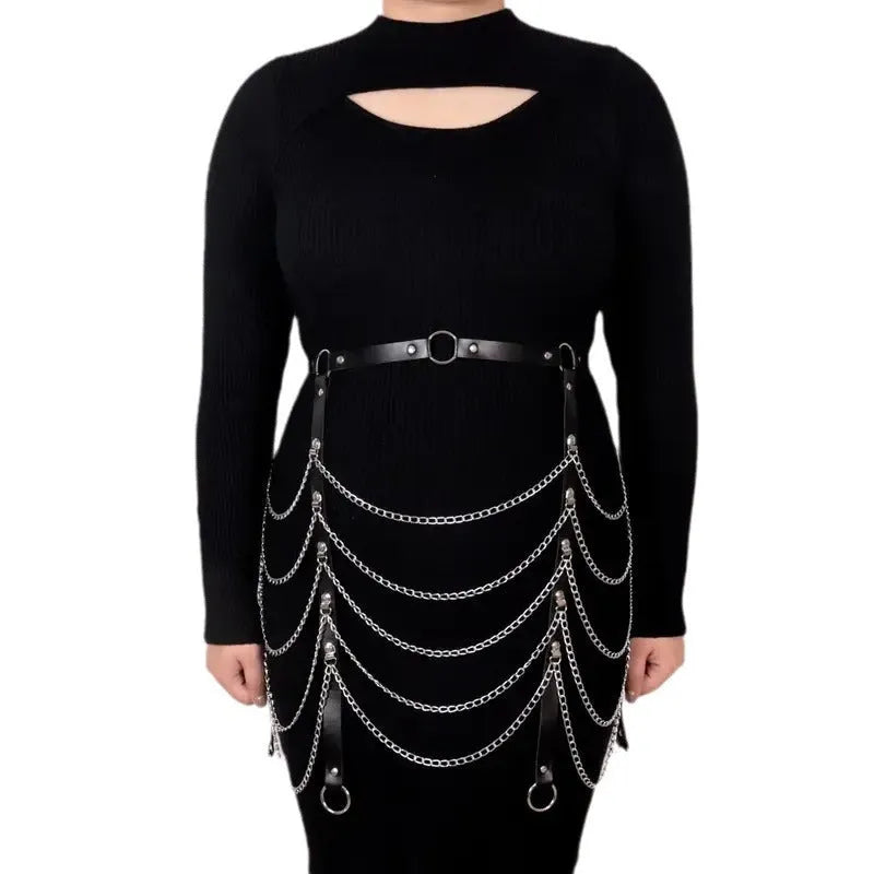 Black PU leather waist chain for women, bandage binding clothing ornament, waist accessory
