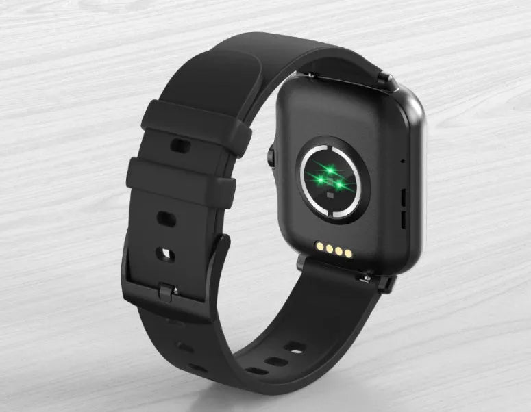Smart sports watch with blue strap and 1.7-inch colour touch screen displaying fitness metrics