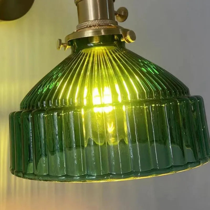 Nordic retro brass glass chandelier with H65 brass frame and amber glass shade on white background