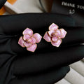 Purple oil-spot glaze flower stud earrings with gold plating on copper