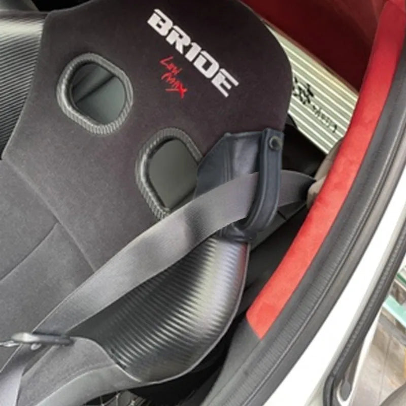 Racing seat belt leather limit buckle cover in black, 30cm by 20cm, for RECARO Bride fixed buckles