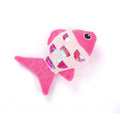 Two soft plush goldfish-shaped catnip cat toys with crinkle paper on a light background