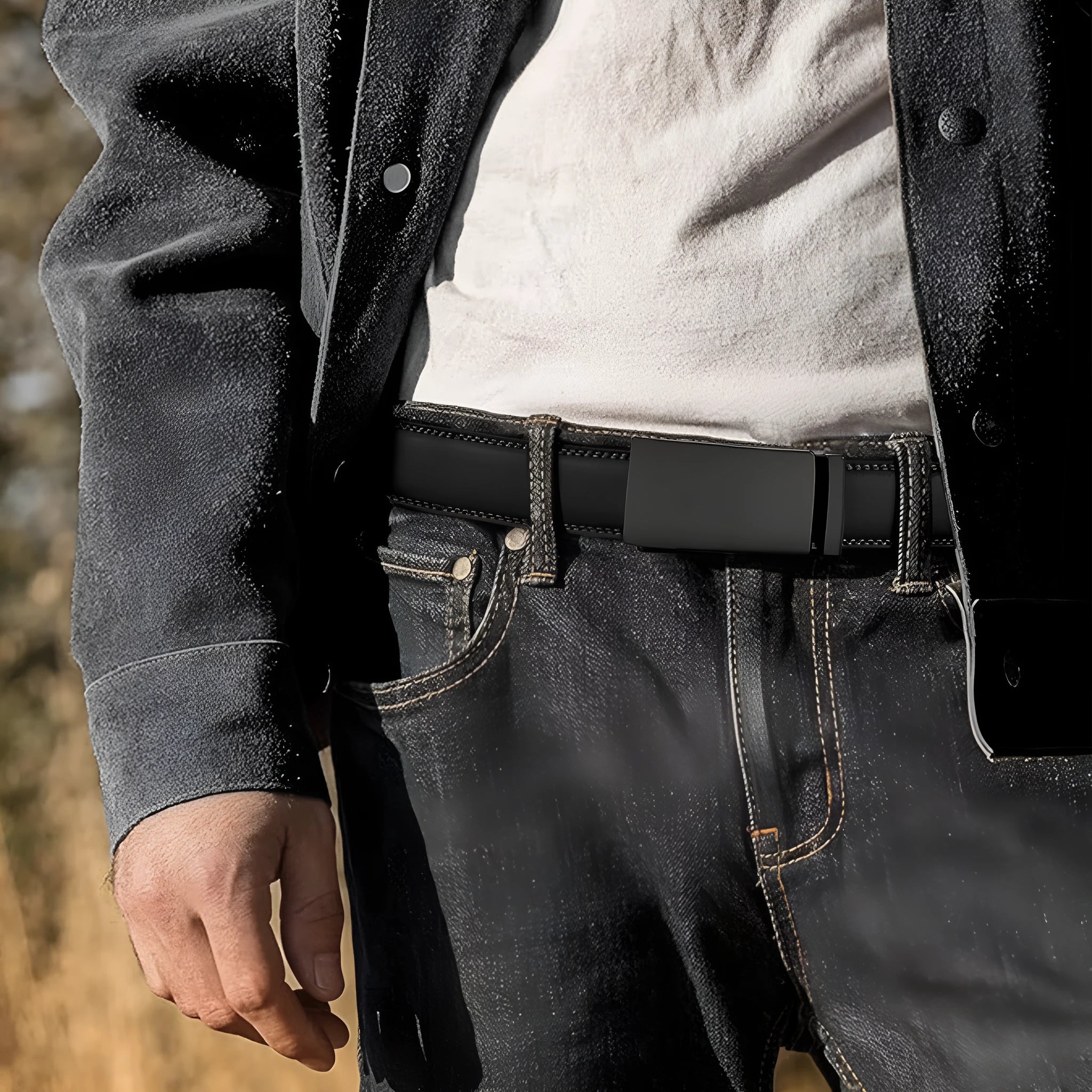 Men's PU leather automatic buckle belt with embossed finish and alloy buckle in multiple colour styles