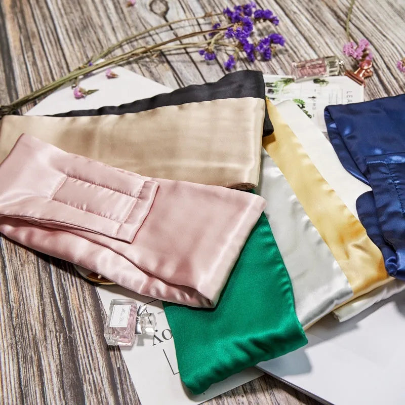 Mulberry silk sleep eye mask in seven colour options including champagne gold and navy blue