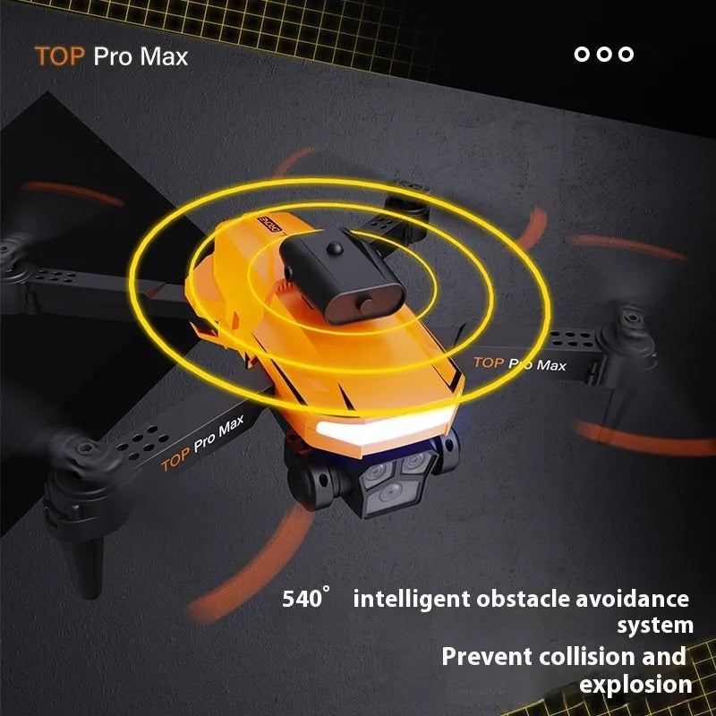 P18 black brushless motor drone with optical flow positioning and dual lens on a flat surface