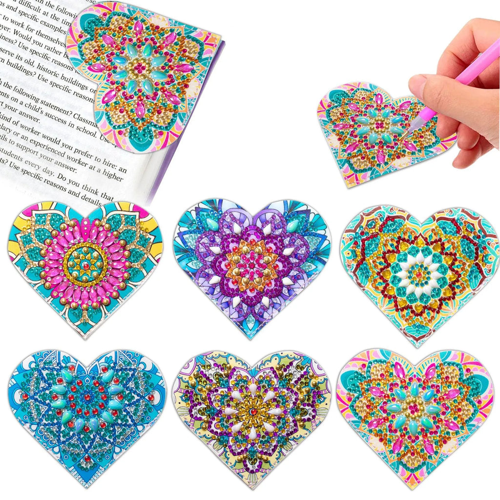 Six handmade PU leather cornerite bookmarks with stick-on crystals in modern simplicity style.