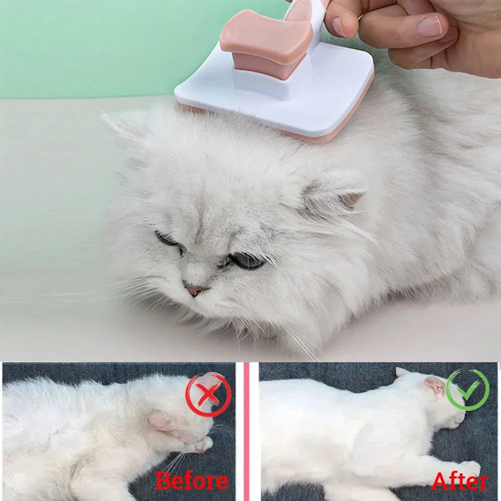 Self-cleaning slicker brush for dogs and cats with gentle bristles and one-click hair release button